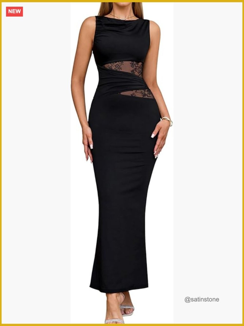 Bodycon Maxi Dress Boat Neck Sleeveless Lace Ruched Formal Party Dress